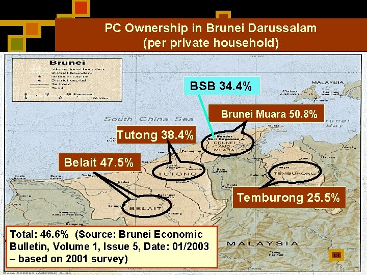 PC Ownership in Brunei Darussalam (per private household) BSB 34. 4% Brunei Muara 50.