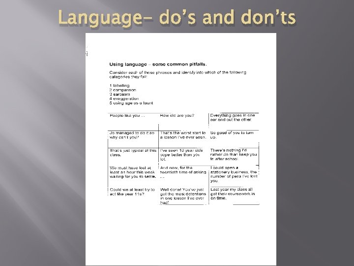 Language- do’s and don’ts 