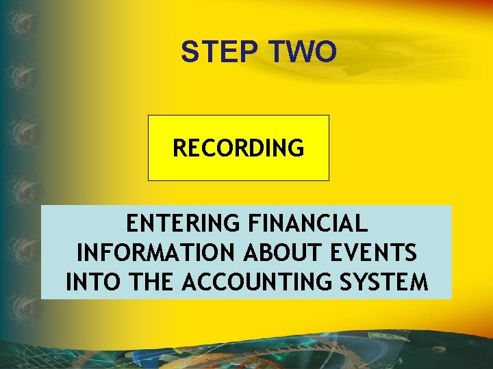 STEP TWO RECORDING ENTERING FINANCIAL INFORMATION ABOUT EVENTS INTO THE ACCOUNTING SYSTEM 