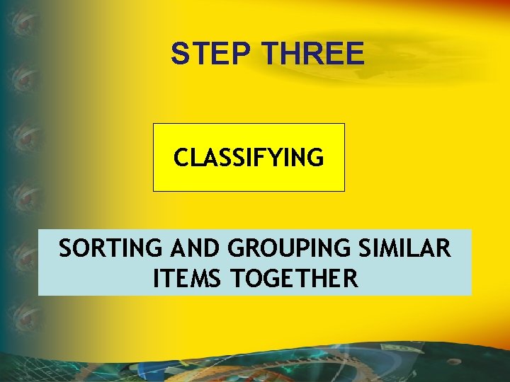 STEP THREE CLASSIFYING SORTING AND GROUPING SIMILAR ITEMS TOGETHER 
