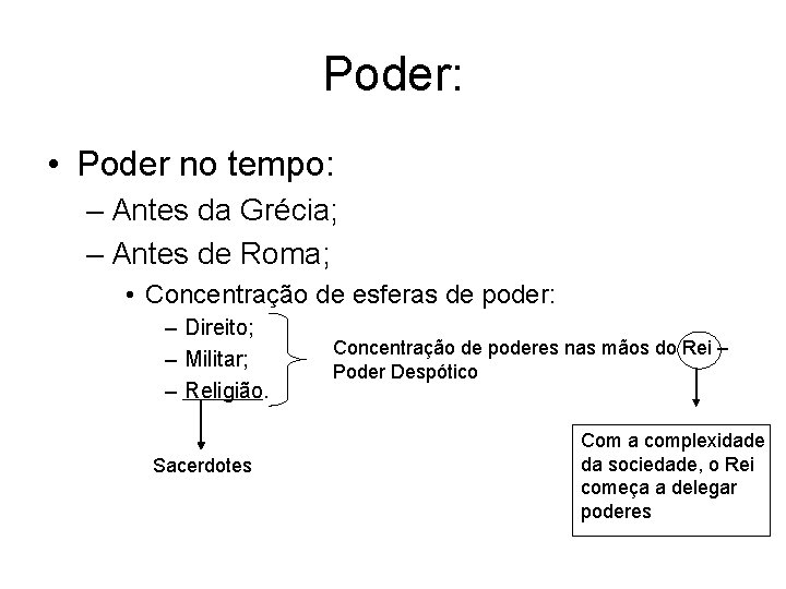 Poder: • Poder no tempo: – Antes da Grécia; – Antes de Roma; •