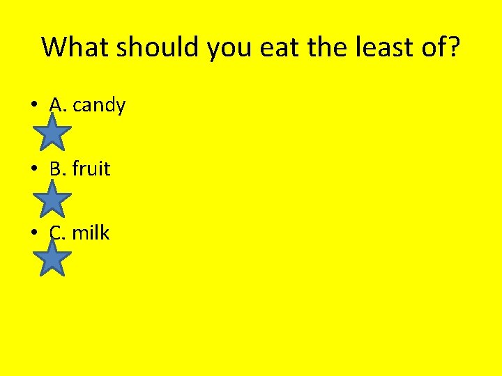 What should you eat the least of? • A. candy • B. fruit •