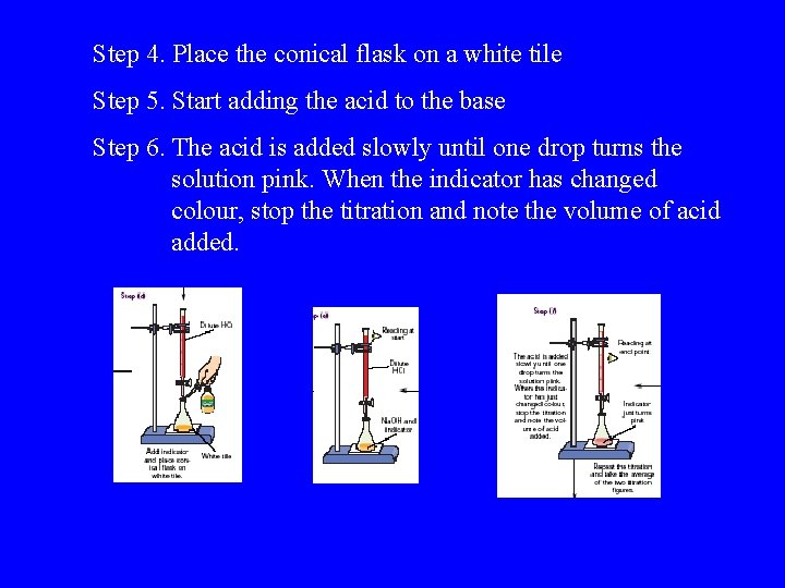 Step 4. Place the conical flask on a white tile Step 5. Start adding