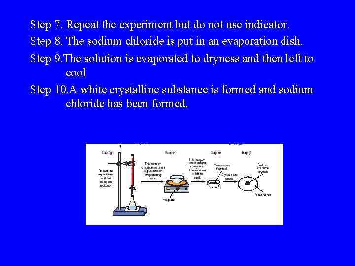 Step 7. Repeat the experiment but do not use indicator. Step 8. The sodium