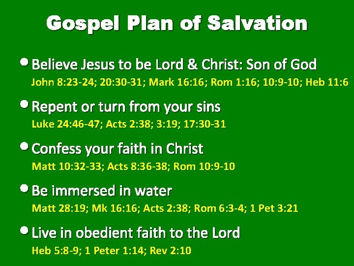 Gospel Plan of Salvation • Believe Jesus to be Lord & Christ: Son of