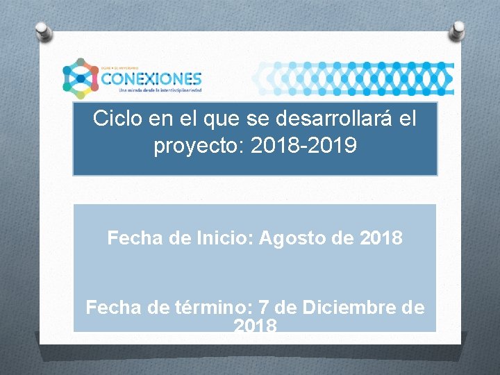 Ciclo en el que se desarrollará el proyecto: 2018 -2019 Fecha de Inicio: Agosto