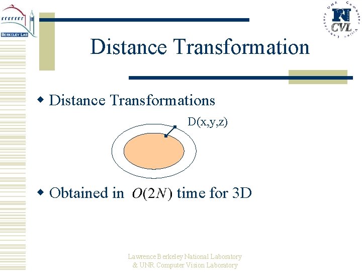 Distance Transformation w Distance Transformations D(x, y, z) w Obtained in time for 3