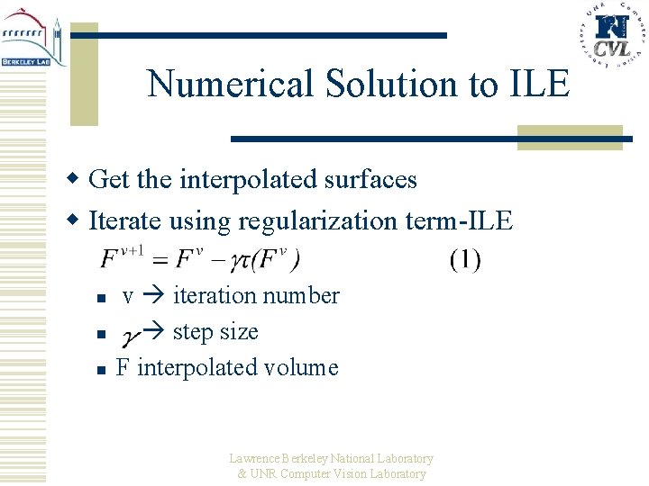 Numerical Solution to ILE w Get the interpolated surfaces w Iterate using regularization term-ILE