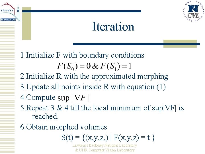 Iteration 1. Initialize F with boundary conditions 2. Initialize R with the approximated morphing