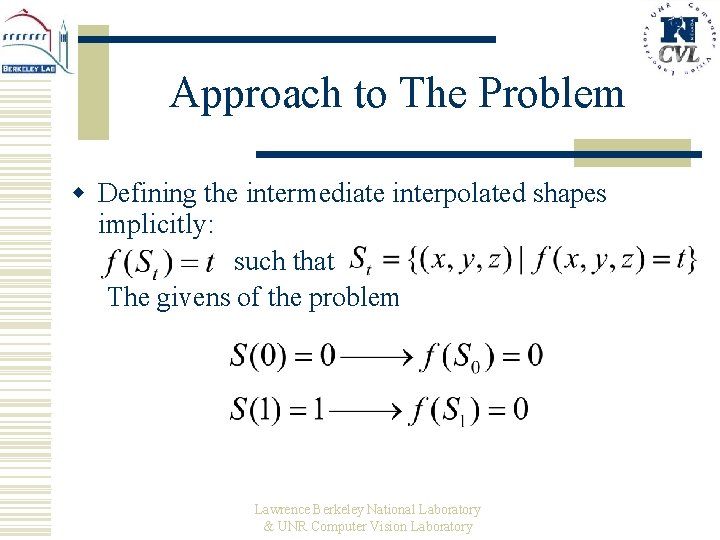 Approach to The Problem w Defining the intermediate interpolated shapes implicitly: such that The