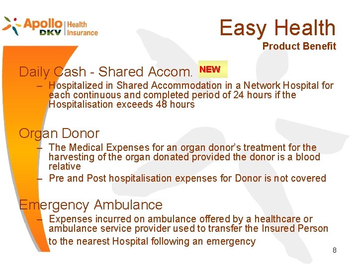 Easy Health Product Benefit Daily Cash - Shared Accom. NEW – Hospitalized in Shared