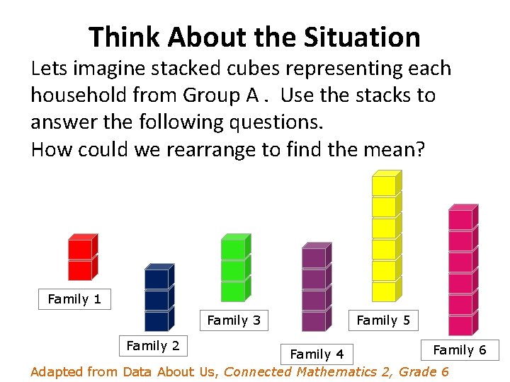 Think About the Situation Lets imagine stacked cubes representing each household from Group A.