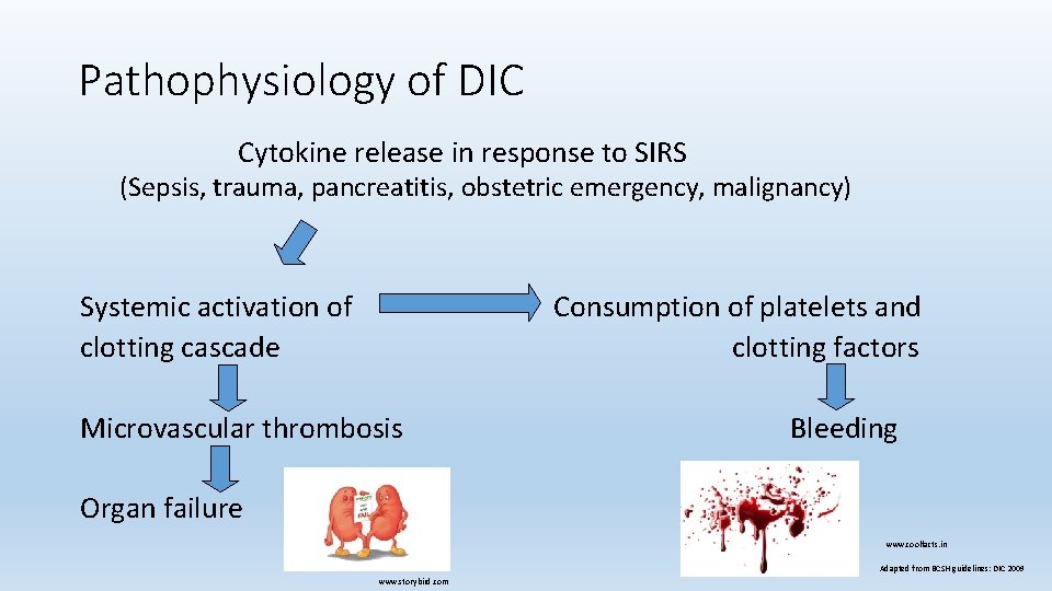 Pathophysiology of DIC Cytokine release in response to SIRS (Sepsis, trauma, pancreatitis, obstetric emergency,