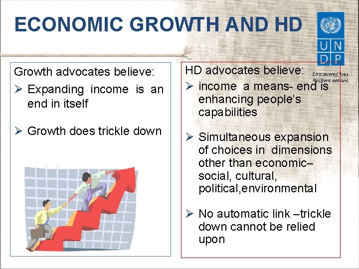 ECONOMIC GROWTH AND HD Growth advocates believe: Ø Expanding income is an end in