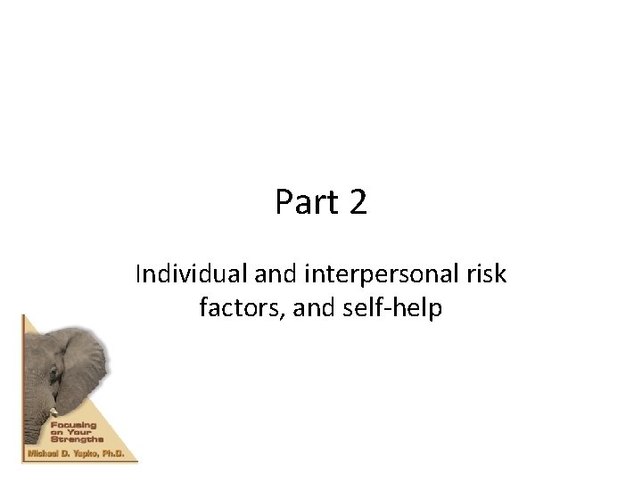 Part 2 Individual and interpersonal risk factors, and self-help 
