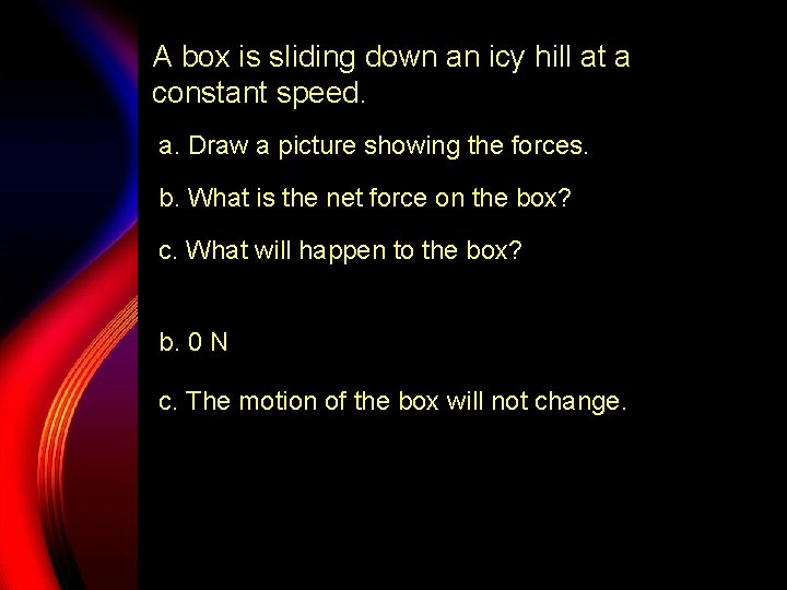 A box is sliding down an icy hill at a constant speed. a. Draw