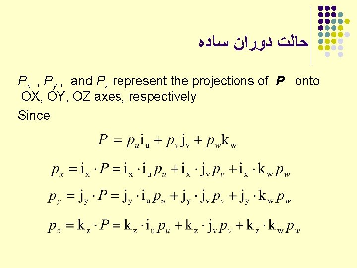  ﺣﺎﻟﺖ ﺩﻭﺭﺍﻥ ﺳﺎﺩﻩ Px , Py , and Pz represent the projections of