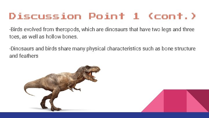 Discussion Point 1 (cont. ) -Birds evolved from theropods, which are dinosaurs that have