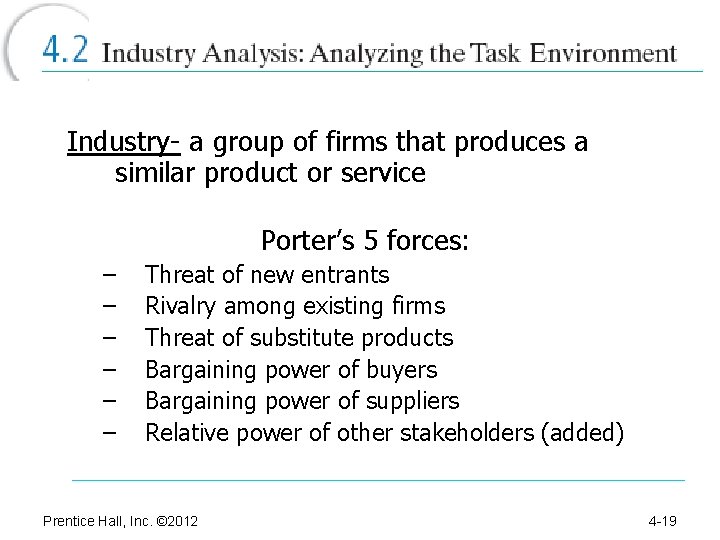 Industry- a group of firms that produces a similar product or service Porter’s 5