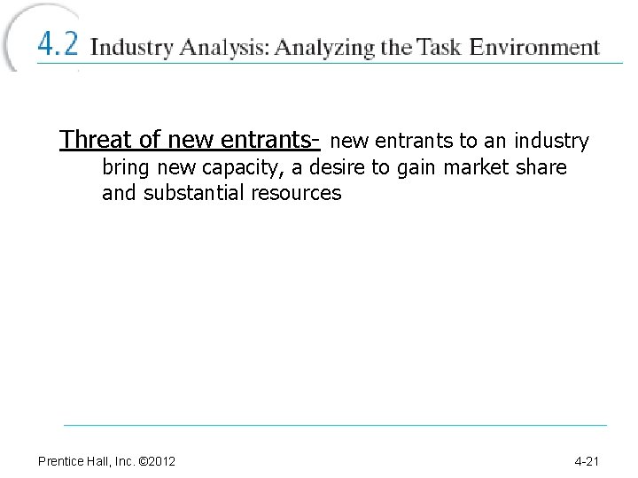 Threat of new entrants- new entrants to an industry bring new capacity, a desire