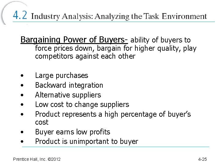Bargaining Power of Buyers- ability of buyers to force prices down, bargain for higher