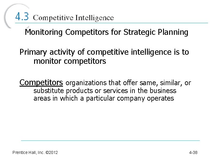 Monitoring Competitors for Strategic Planning Primary activity of competitive intelligence is to monitor competitors