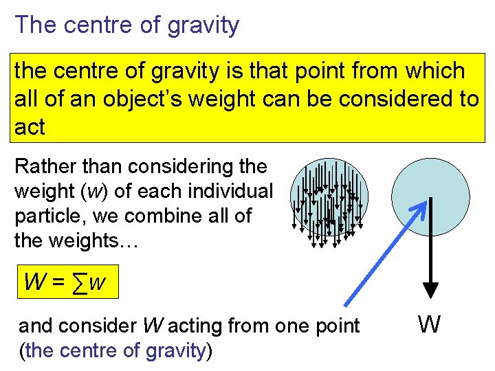 The centre of gravity the centre of gravity is that point from which all