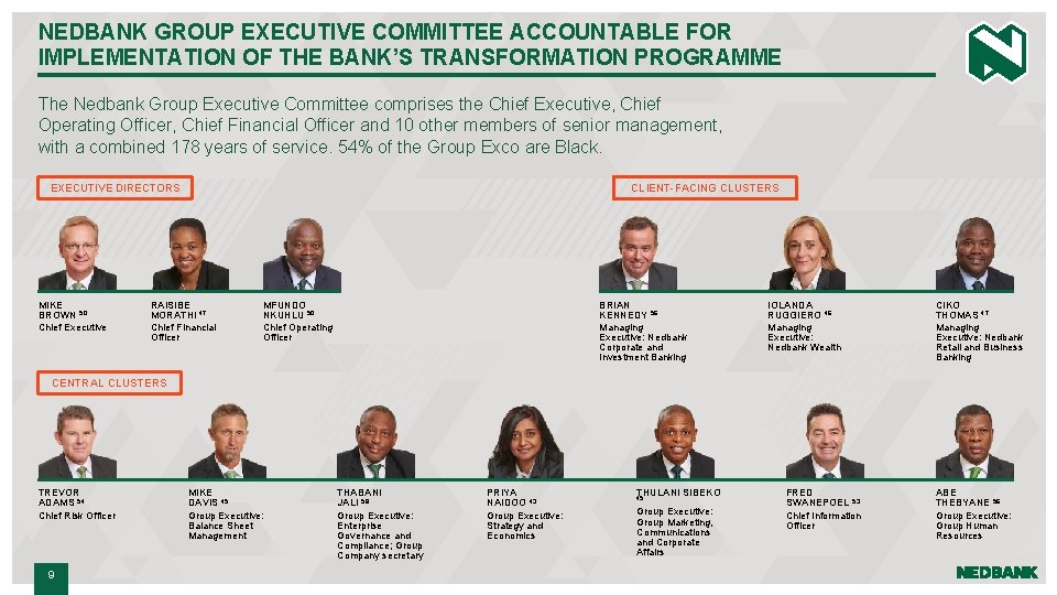 NEDBANK GROUP EXECUTIVE COMMITTEE ACCOUNTABLE FOR IMPLEMENTATION OF THE BANK’S TRANSFORMATION PROGRAMME The Nedbank