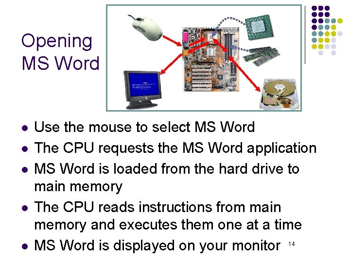 Opening MS Word l l l Use the mouse to select MS Word The