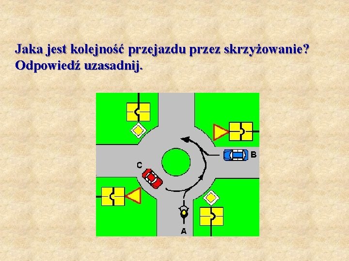 Jaka jest kolejność przejazdu przez skrzyżowanie? Odpowiedź uzasadnij. 