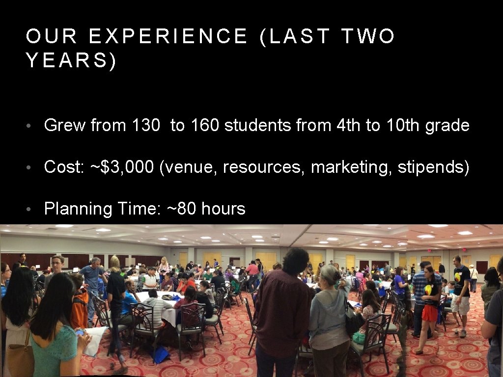 OUR EXPERIENCE (LAST TWO YEARS) • Grew from 130 to 160 students from 4