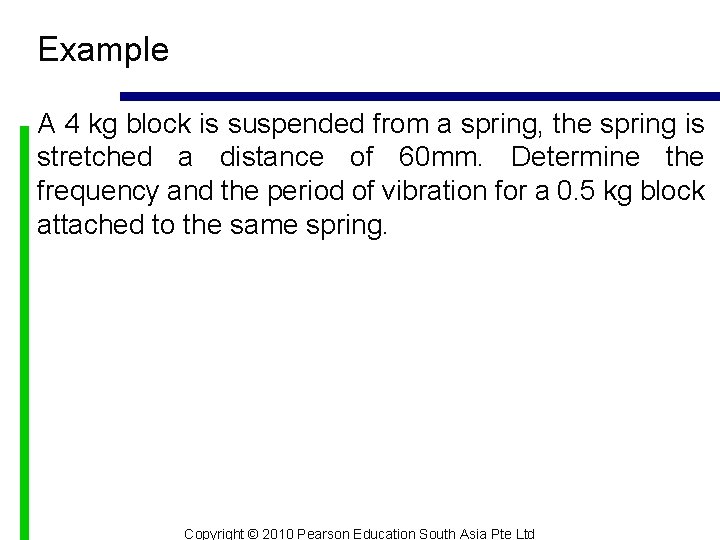 Example A 4 kg block is suspended from a spring, the spring is stretched