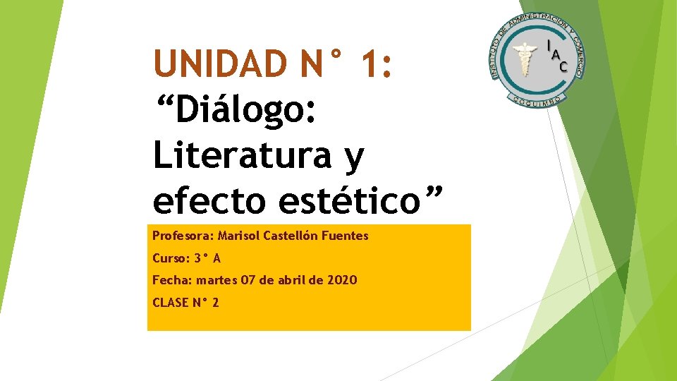 UNIDAD N° 1: “Diálogo: Literatura y efecto estético” Profesora: Marisol Castellón Fuentes Curso: 3°