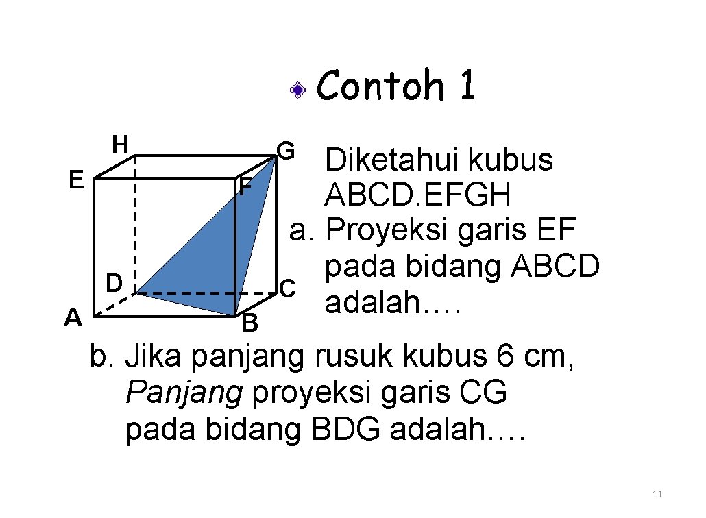 Contoh 1 H E G F D A B Diketahui kubus ABCD. EFGH a.