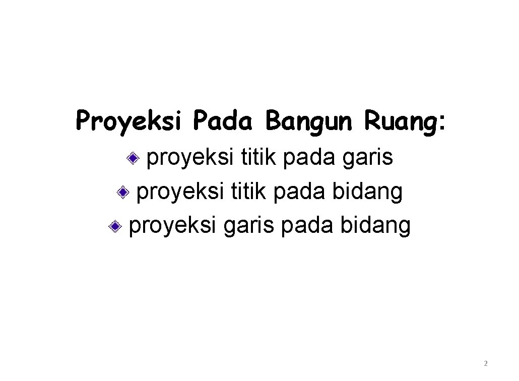 Proyeksi Pada Bangun Ruang: proyeksi titik pada garis proyeksi titik pada bidang proyeksi garis