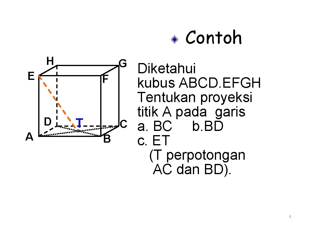 Contoh H G E F D A T C B Diketahui kubus ABCD. EFGH