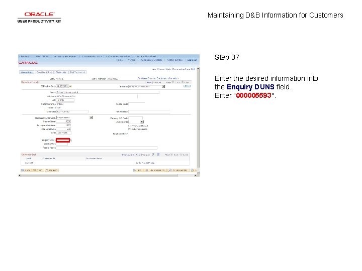 Maintaining D&B Information for Customers Step 37 Enter the desired information into the Enquiry