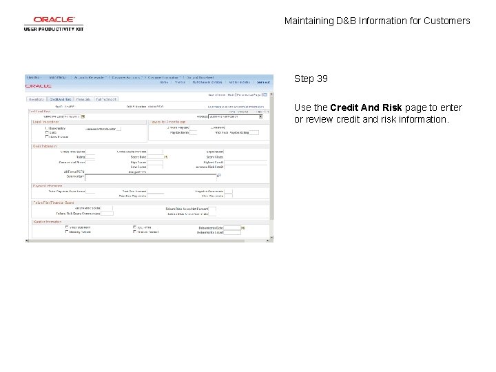 Maintaining D&B Information for Customers Step 39 Use the Credit And Risk page to