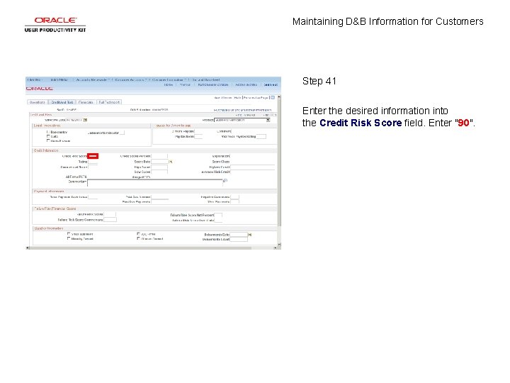Maintaining D&B Information for Customers Step 41 Enter the desired information into the Credit