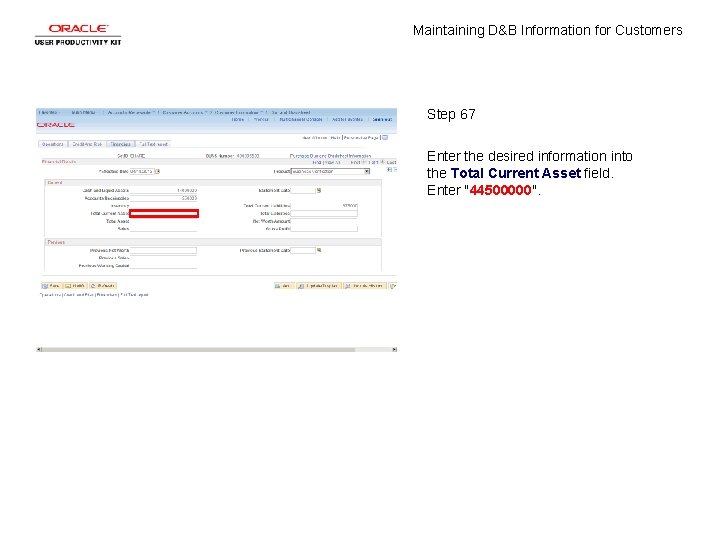 Maintaining D&B Information for Customers Step 67 Enter the desired information into the Total