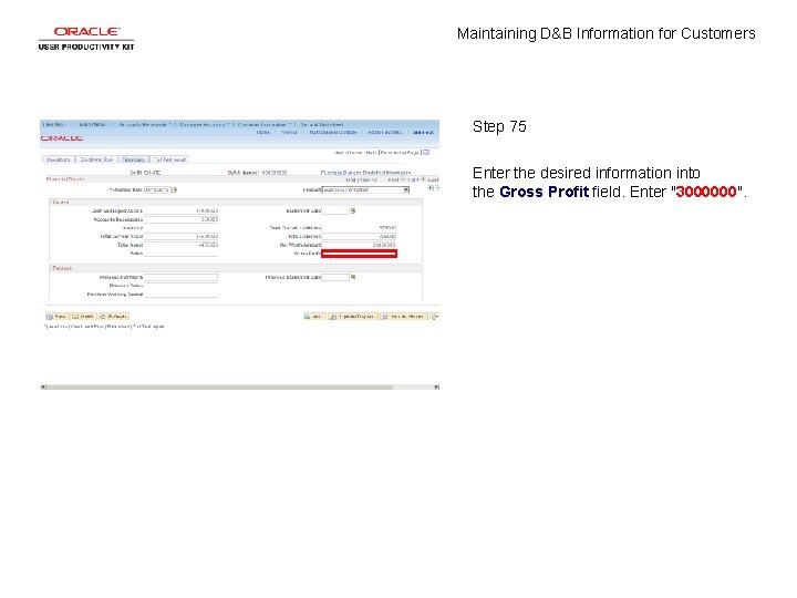 Maintaining D&B Information for Customers Step 75 Enter the desired information into the Gross