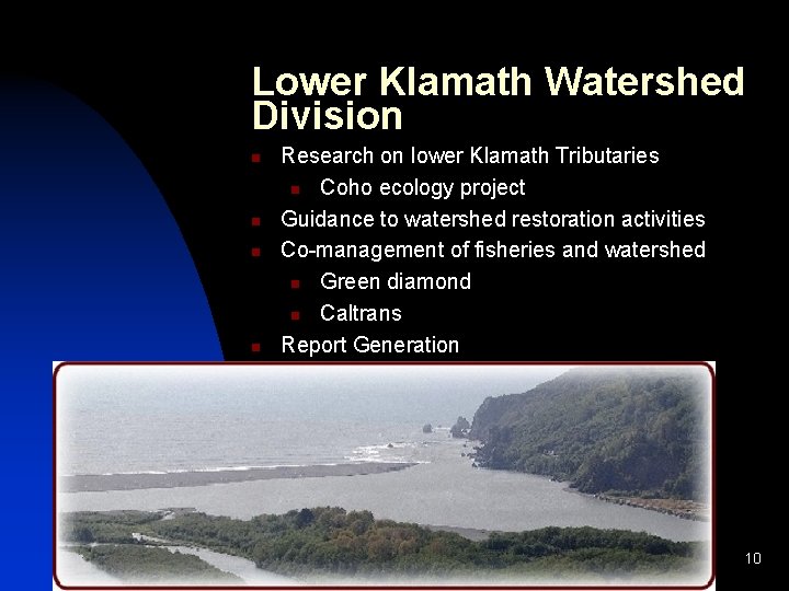 Lower Klamath Watershed Division n n Research on lower Klamath Tributaries n Coho ecology