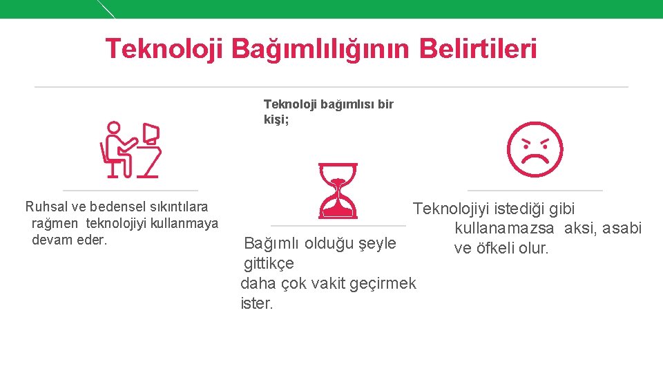 Teknoloji Bağımlılığının Belirtileri Teknoloji bağımlısı bir kişi; Ruhsal ve bedensel sıkıntılara rağmen teknolojiyi kullanmaya