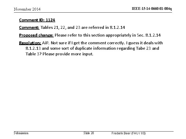 IEEE-15 -14 -0660 -01 -004 q November 2014 Comment ID: 1124 Comment: Tables 21,