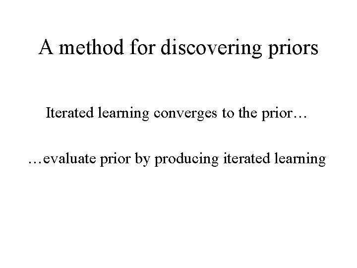 A method for discovering priors Iterated learning converges to the prior… …evaluate prior by