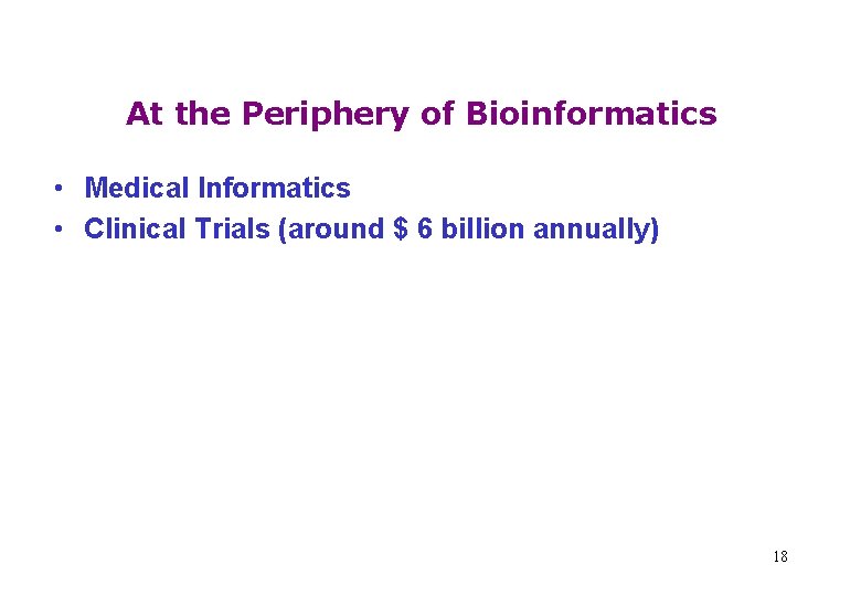 At the Periphery of Bioinformatics • Medical Informatics • Clinical Trials (around $ 6