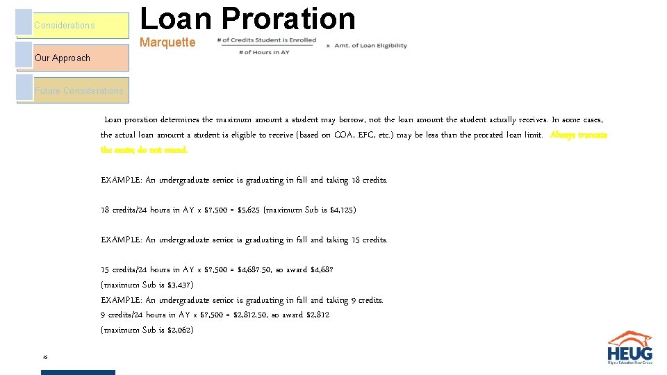 Loan Proration Considerations Marquette Our Approach Future Considerations Loan proration determines the maximum amount