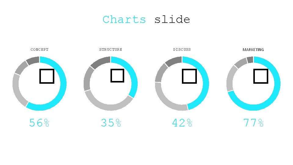 Charts slide CONCEPT � 56% STRUCTURE � 35% DISCUSS � 42% MARKETING � 77%