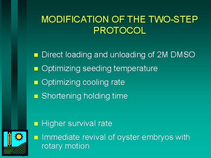 MODIFICATION OF THE TWO-STEP PROTOCOL n Direct loading and unloading of 2 M DMSO