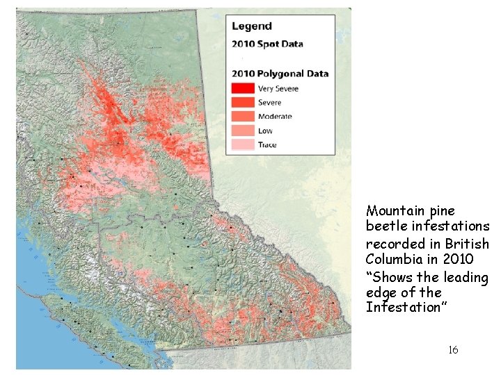 Mountain pine beetle infestations recorded in British Columbia in 2010 “Shows the leading edge